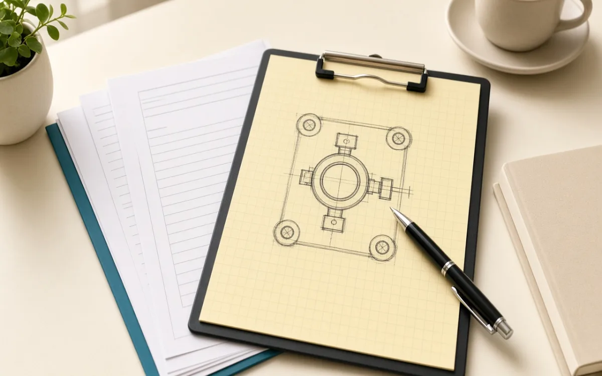 Interconnection forms and a meter diagram on a clipboard